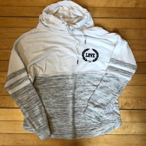 White and grey cowl neck sweatshirt